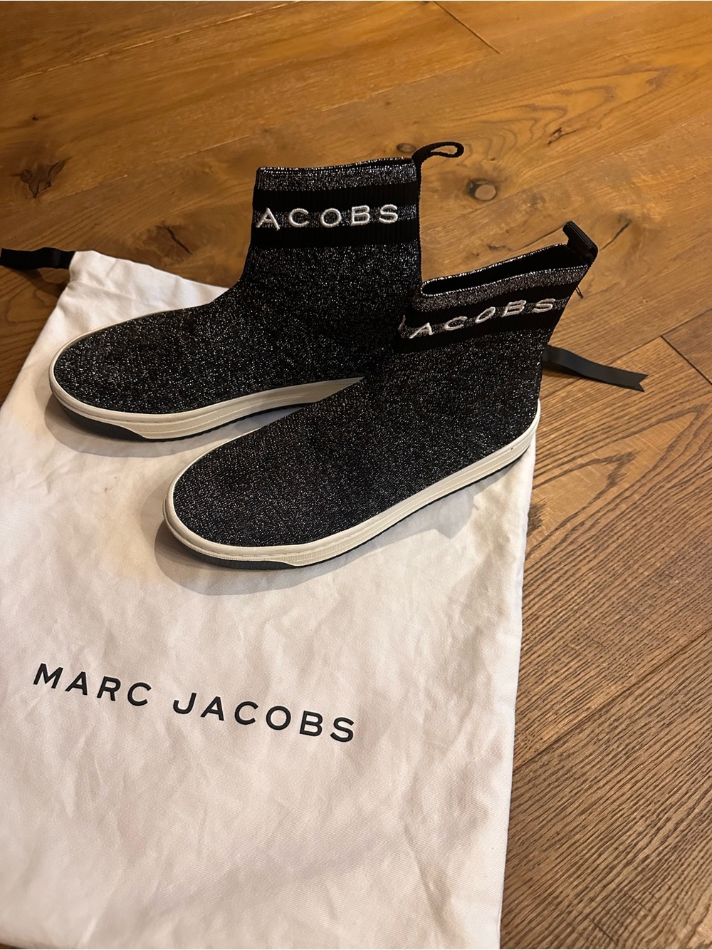 Marc Jacobs Black Glitter Sock-Style Kids Sneakers